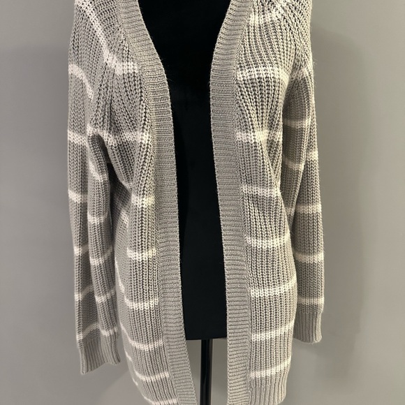 Gray and White Striped Cardigan Sweater - Picture 1 of 3